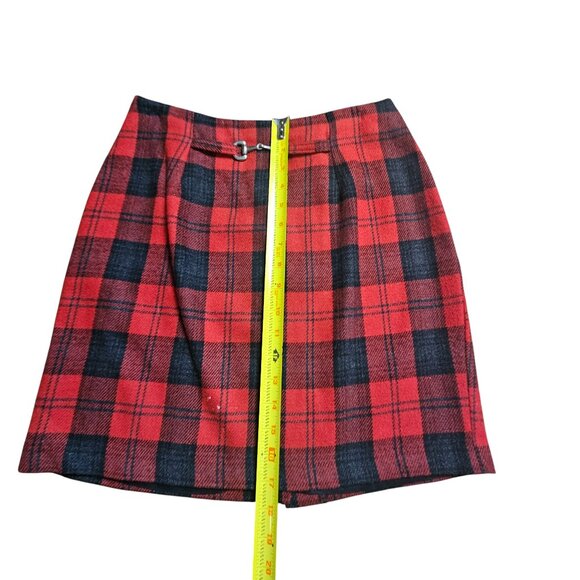 Hillard & Hanson Wool Blend Red Black Plaid Skirt Horsebit 28 Prep Grunge‎ - Picture 10 of 10